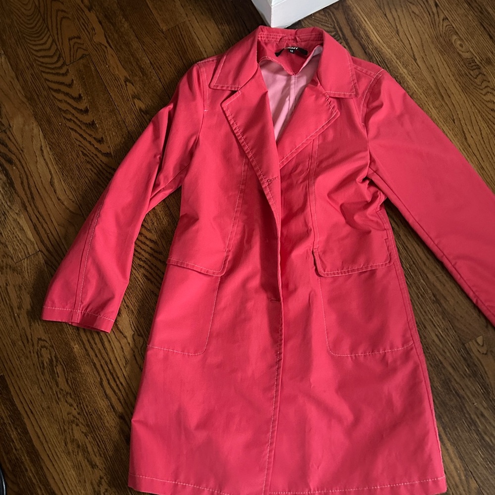 Dkny Pink Trench Coat Knee-Length Notched Lapel